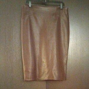 Elegant Brown Faux Leather Pencil Skirt.